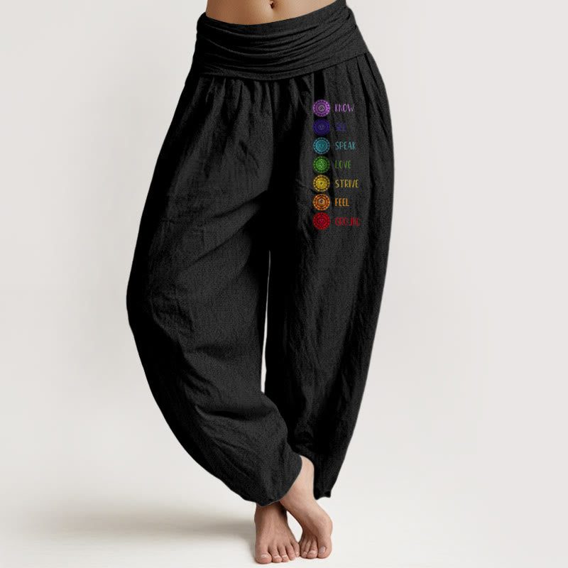 Nimara Ritual Seven Chakras Print Pattern Women's Elastic Waist Harem Pure Cotton Pants