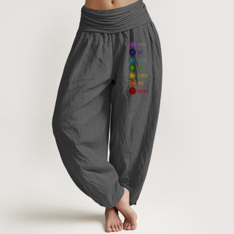 Nimara Ritual Seven Chakras Print Pattern Women's Elastic Waist Harem Pure Cotton Pants
