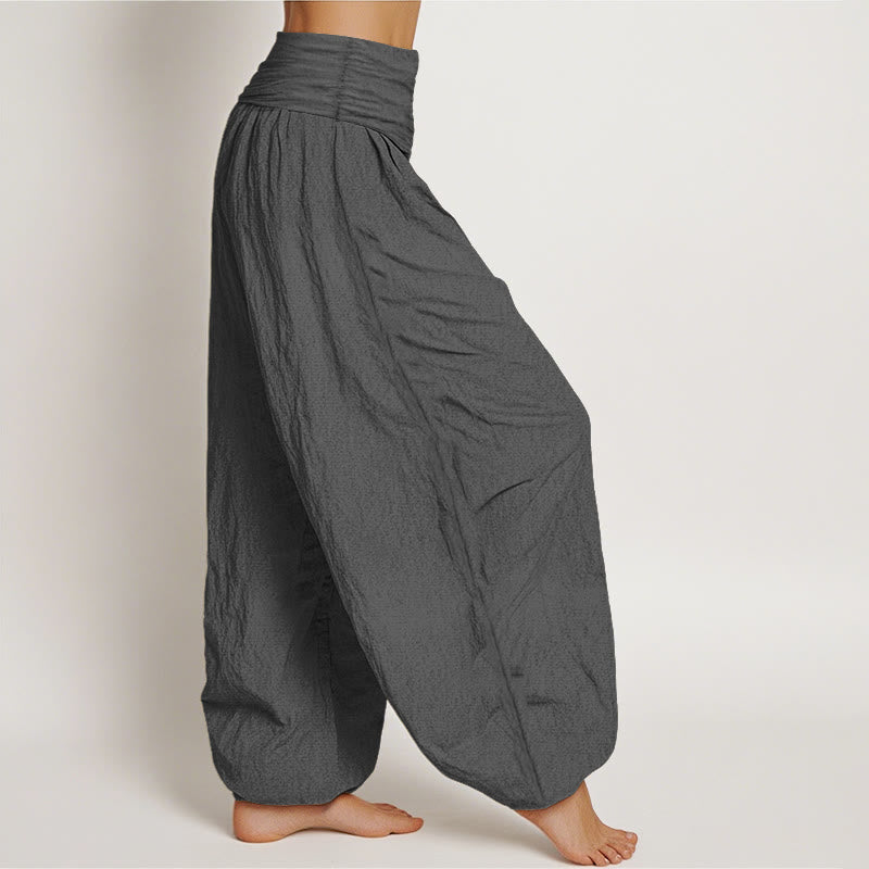 Nimara Ritual Lotus Flower Om Symbol Pattern Women's Elastic Waist Harem Pure Cotton Pants