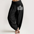 Nimara Ritual Lotus Flower Om Symbol Pattern Women's Elastic Waist Harem Pure Cotton Pants