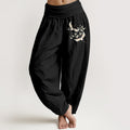 Nimara Ritual Cranes Flowers Pattern Pure Cotton Women's Elastic Waist Harem Pants