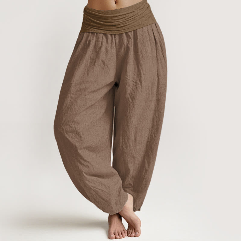 Nimara Ritual Pure Cotton Plain Tan Women's Elastic Waist Harem Pants