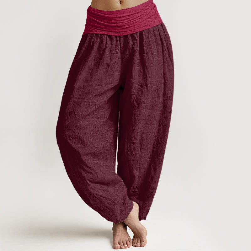 Nimara Ritual Pure Cotton Plain Maroon Women's Elastic Waist Harem Pants