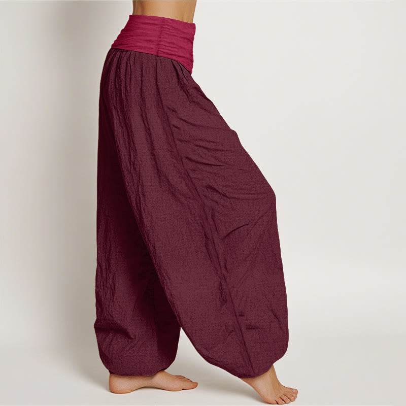 Nimara Ritual Pure Cotton Plain Maroon Women's Elastic Waist Harem Pants
