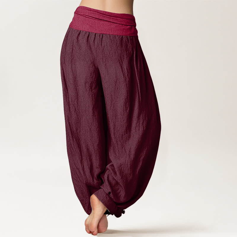 Nimara Ritual Pure Cotton Plain Maroon Women's Elastic Waist Harem Pants
