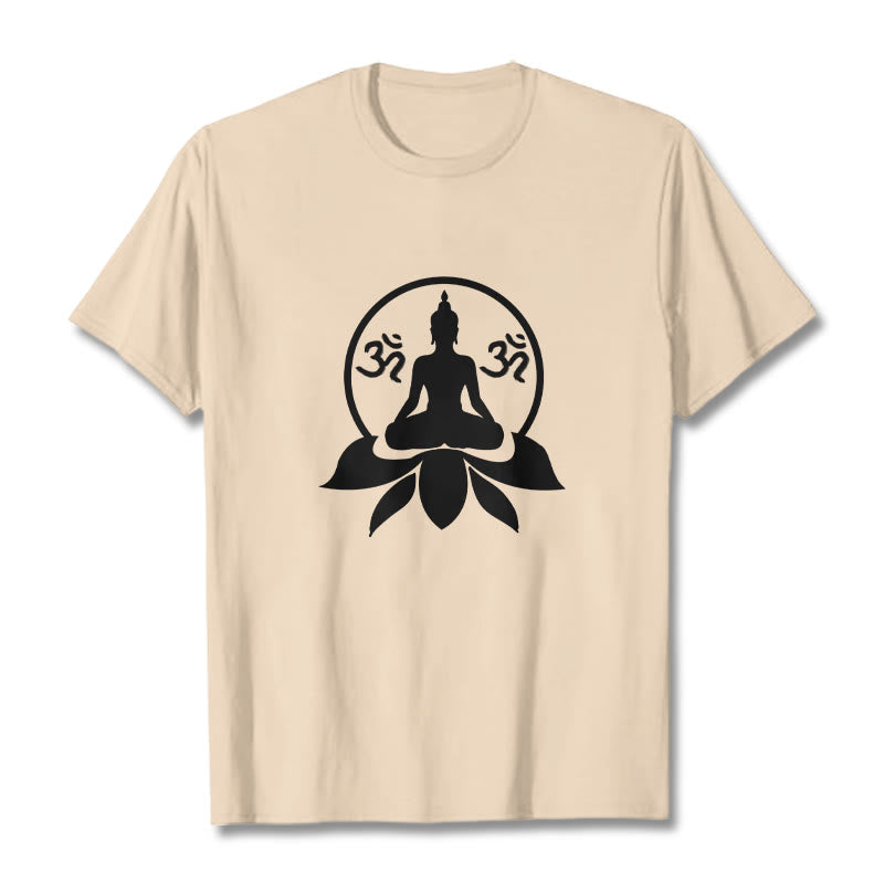 Nimara Ritual OM Symbol Sanskrit Mantras Buddha Seated On Lotus Flower Design Tee T-shirt