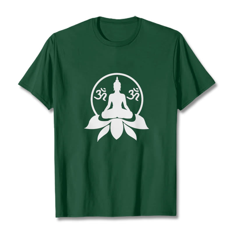Nimara Ritual OM Symbol Sanskrit Mantras Buddha Seated On Lotus Flower Design Tee T-shirt