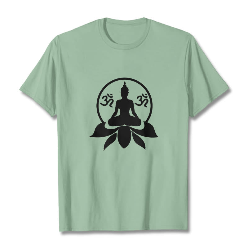 Nimara Ritual OM Symbol Sanskrit Mantras Buddha Seated On Lotus Flower Design Tee T-shirt