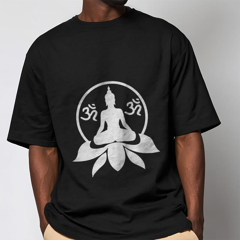Nimara Ritual OM Symbol Sanskrit Mantras Buddha Seated On Lotus Flower Design Tee T-shirt