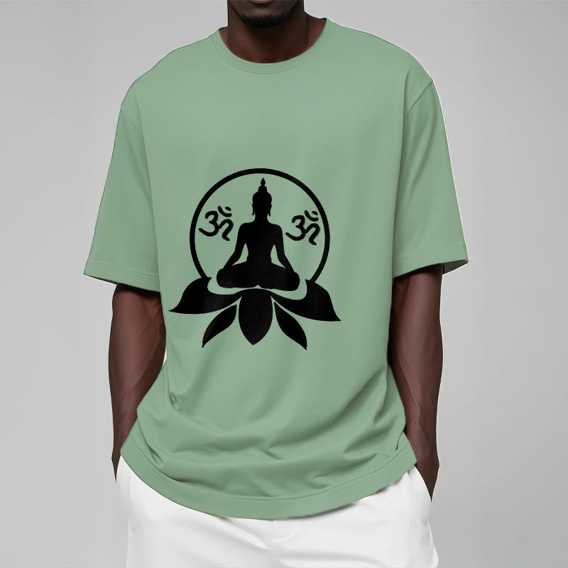 Nimara Ritual OM Symbol Sanskrit Mantras Buddha Seated On Lotus Flower Design Tee T-shirt