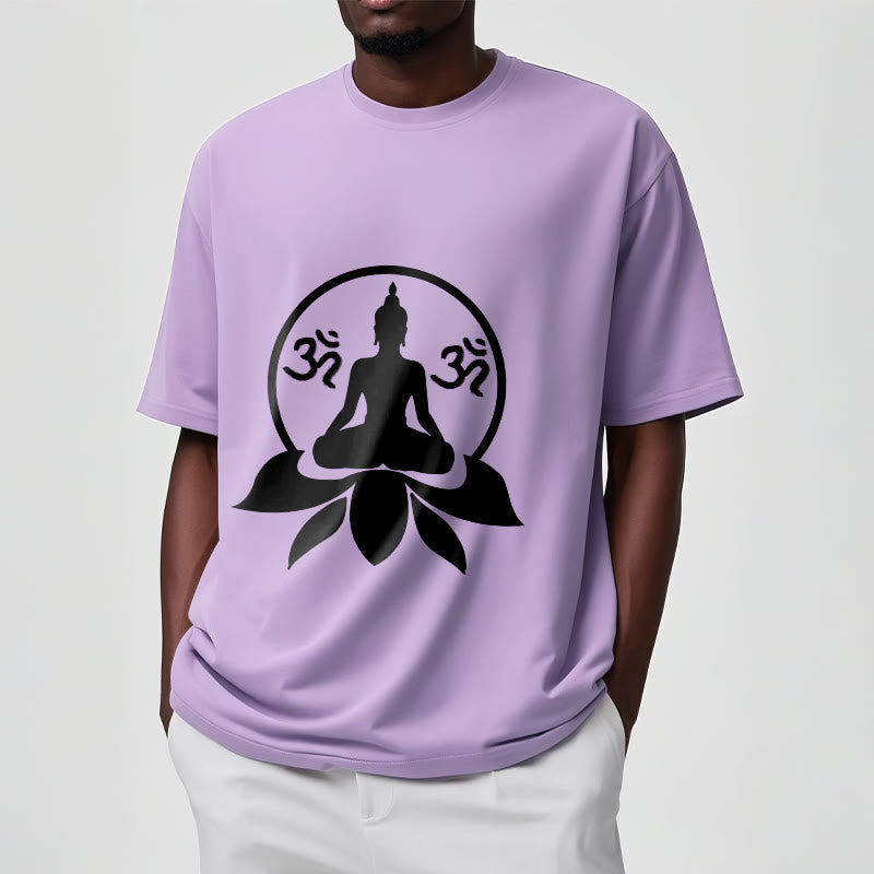 Nimara Ritual OM Symbol Sanskrit Mantras Buddha Seated On Lotus Flower Design Tee T-shirt