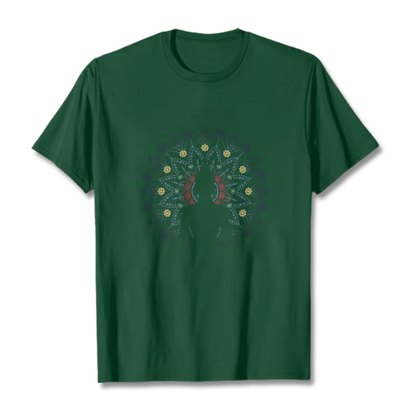Nimara Ritual Mandala Flower Seated Serene Buddha Pattern Tee T-shirt