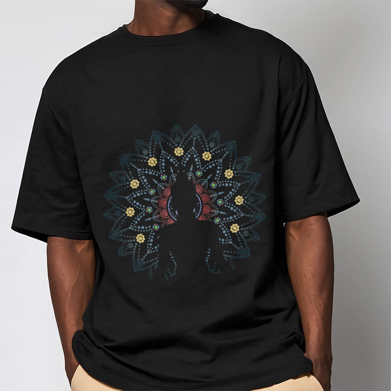 Nimara Ritual Mandala Flower Seated Serene Buddha Pattern Tee T-shirt