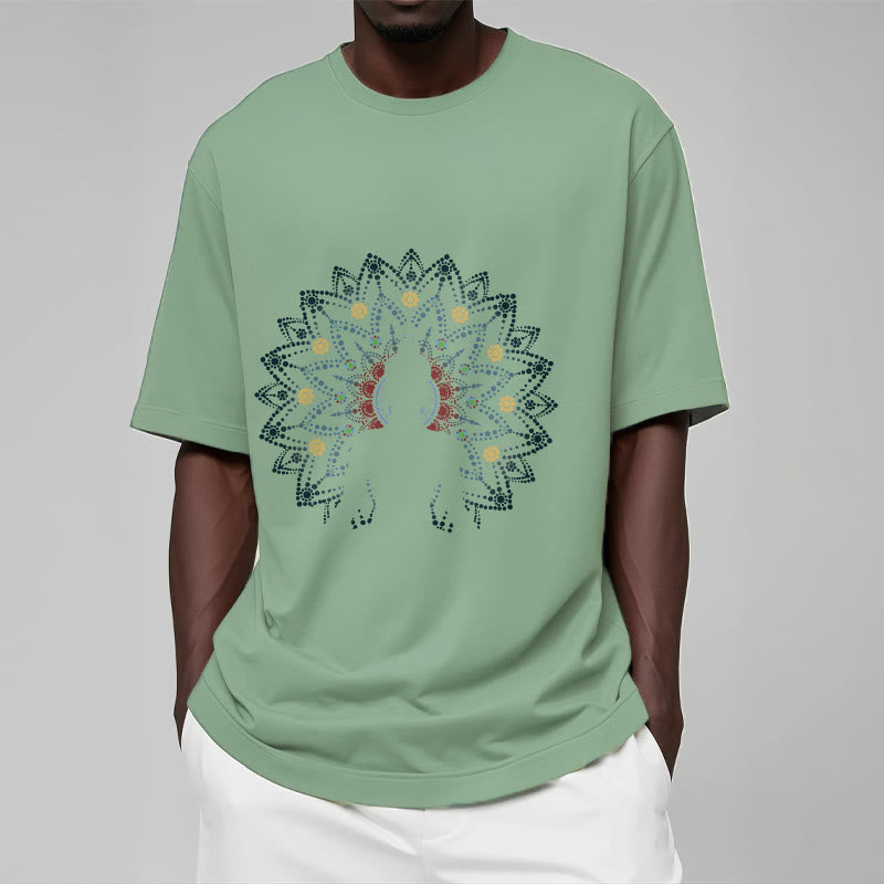 Nimara Ritual Mandala Flower Seated Serene Buddha Pattern Tee T-shirt