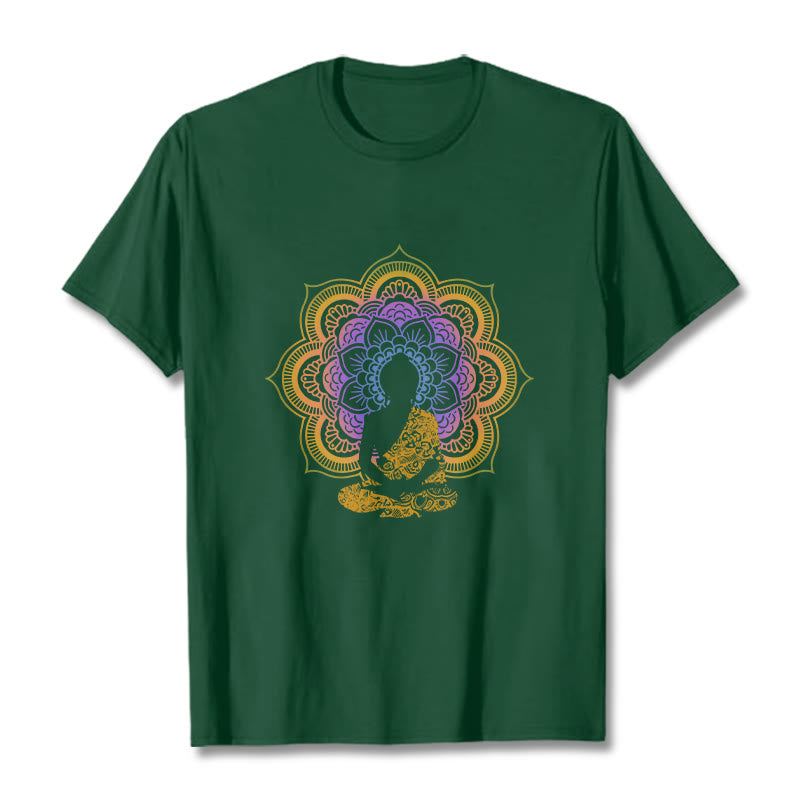 Nimara Ritual Multicolor Mandala Flower Seated Buddha Pattern Tee T-shirt