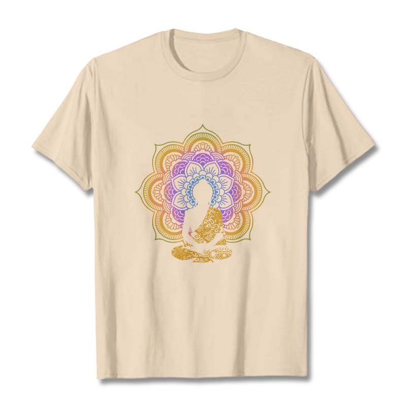 Nimara Ritual Multicolor Mandala Flower Seated Buddha Pattern Tee T-shirt