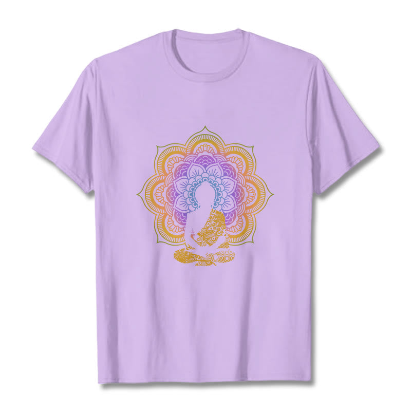 Nimara Ritual Multicolor Mandala Flower Seated Buddha Pattern Tee T-shirt