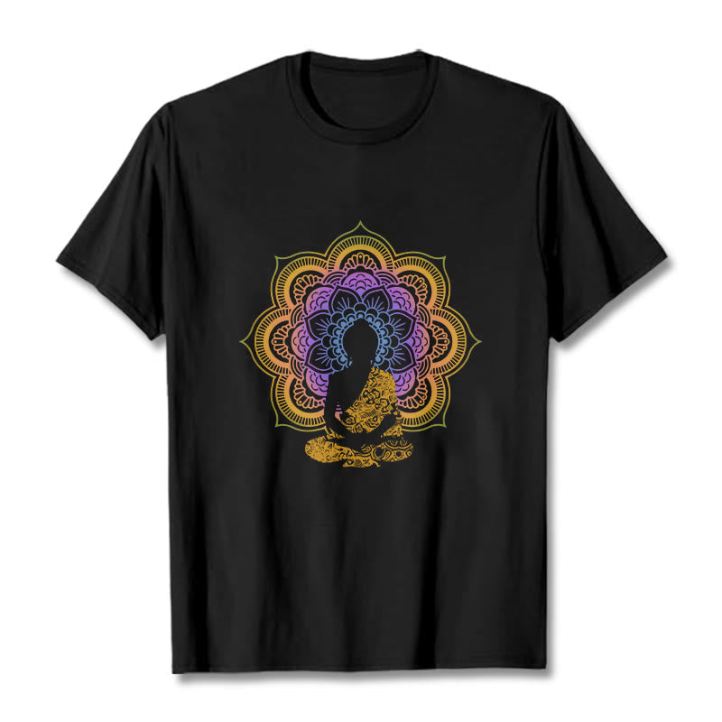 Nimara Ritual Multicolor Mandala Flower Seated Buddha Pattern Tee T-shirt