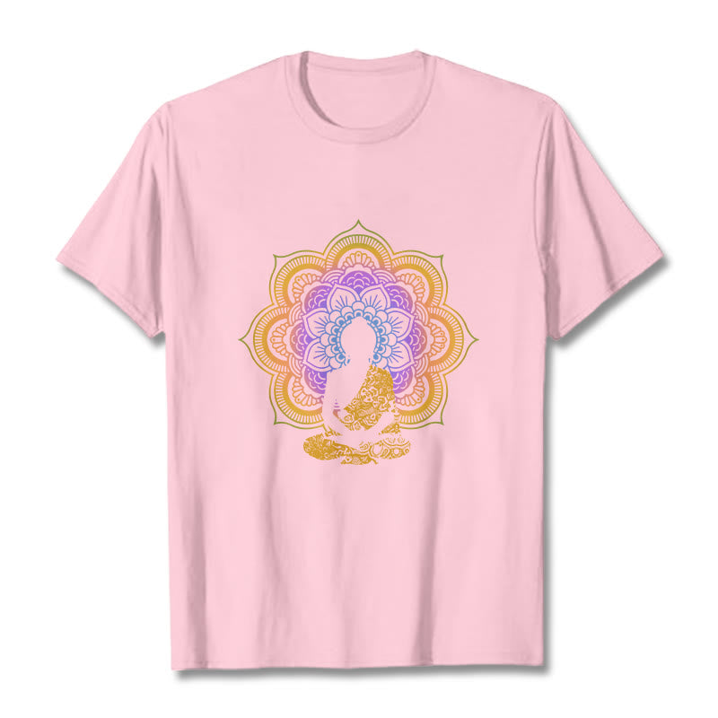 Nimara Ritual Multicolor Mandala Flower Seated Buddha Pattern Tee T-shirt