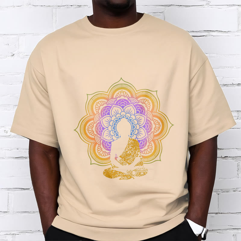 Nimara Ritual Multicolor Mandala Flower Seated Buddha Pattern Tee T-shirt