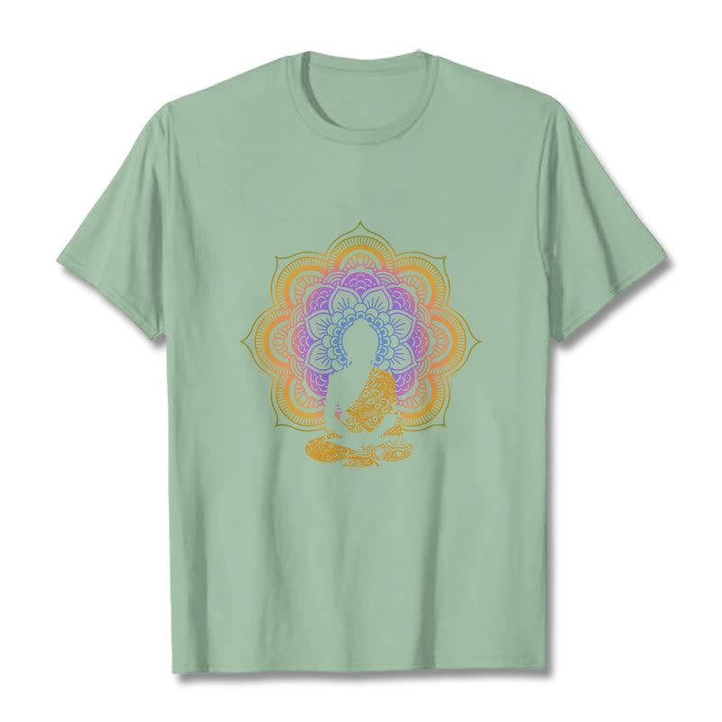 Nimara Ritual Multicolor Mandala Flower Seated Buddha Pattern Tee T-shirt