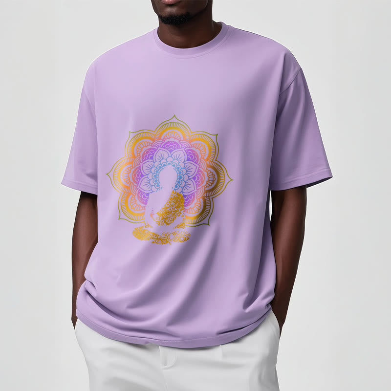 Nimara Ritual Multicolor Mandala Flower Seated Buddha Pattern Tee T-shirt