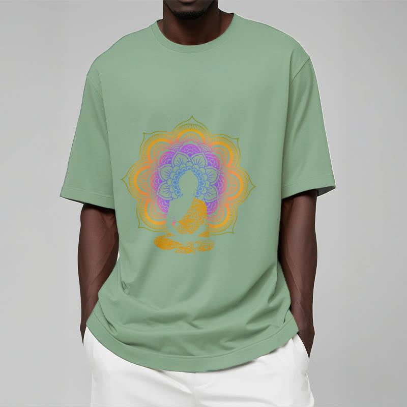 Nimara Ritual Multicolor Mandala Flower Seated Buddha Pattern Tee T-shirt