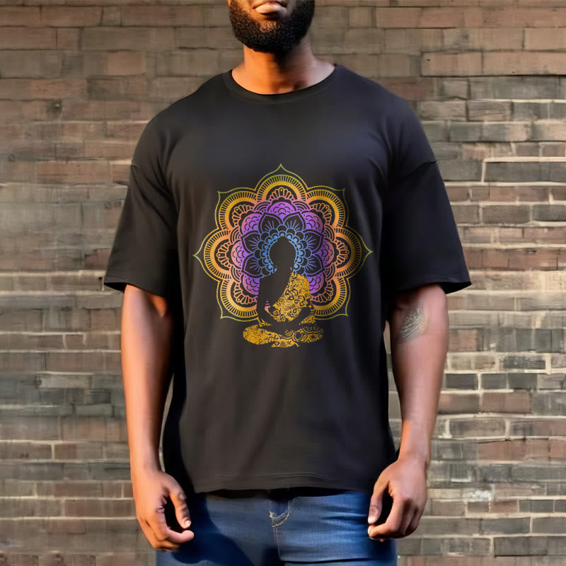 Nimara Ritual Multicolor Mandala Flower Seated Buddha Pattern Tee T-shirt