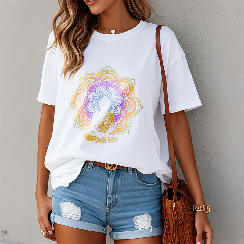 Nimara Ritual Multicolor Mandala Flower Seated Buddha Pattern Tee T-shirt