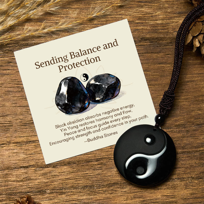 Nimara Ritual "Sending Balance and Protection" Obsidian Yin Yang Necklace Includes Gift Message Card