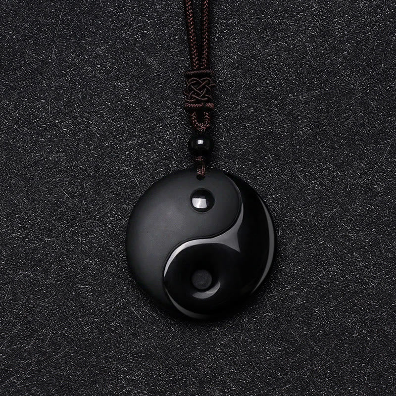 Nimara Ritual "Sending Balance and Protection" Obsidian Yin Yang Necklace Includes Gift Message Card