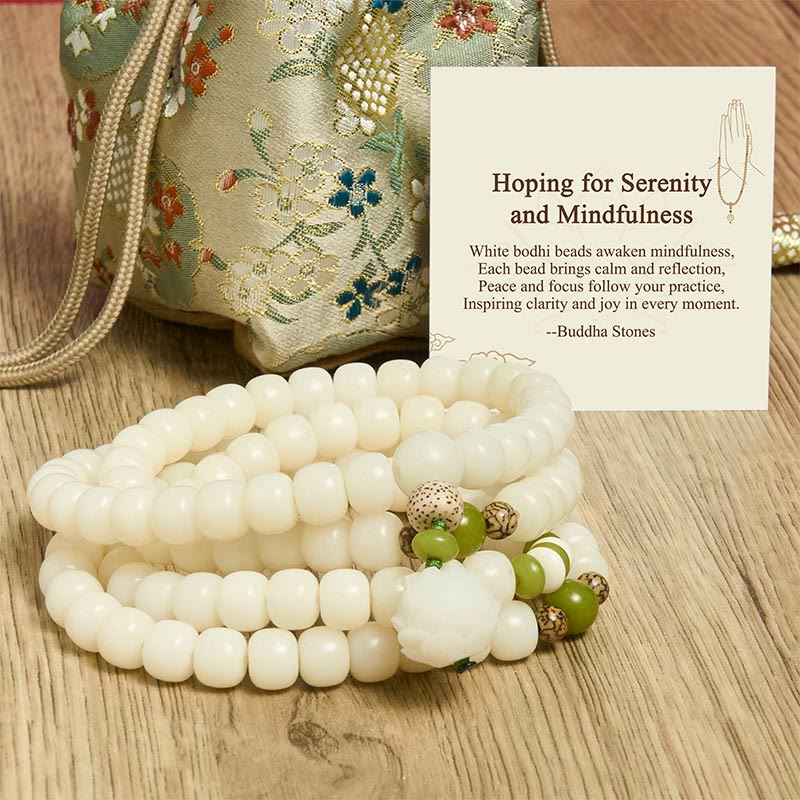Nimara Ritual "Hoping for Serenity and Mindfulness" Bodhi Lotus Mala Includes Gift Message Card