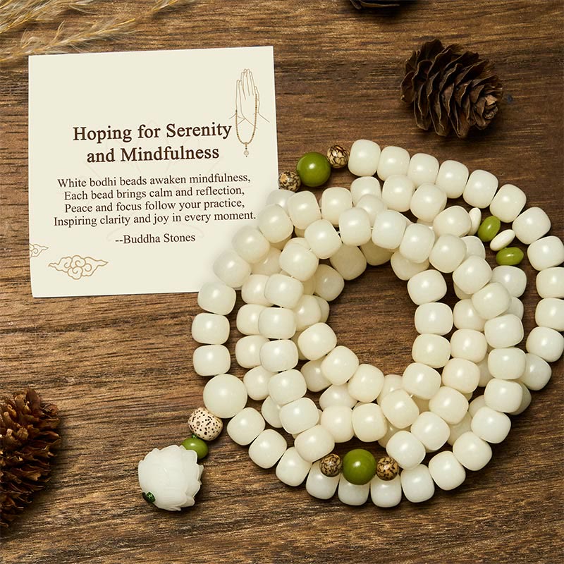 Nimara Ritual "Hoping for Serenity and Mindfulness" Bodhi Lotus Mala Includes Gift Message Card