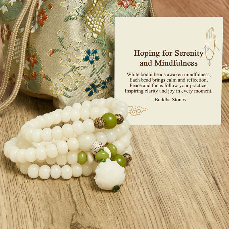 Nimara Ritual "Hoping for Serenity and Mindfulness" Bodhi Lotus Mala Includes Gift Message Card