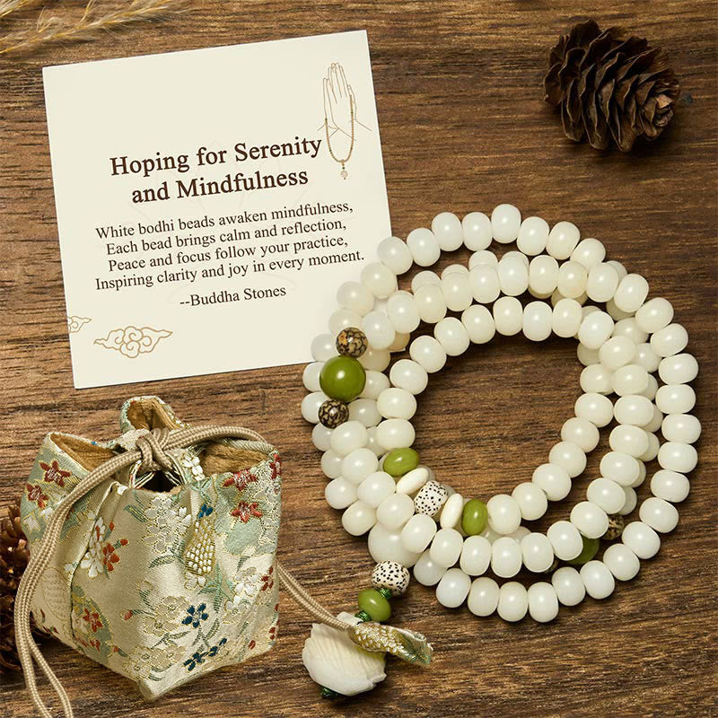 Nimara Ritual "Hoping for Serenity and Mindfulness" Bodhi Lotus Mala Includes Gift Message Card