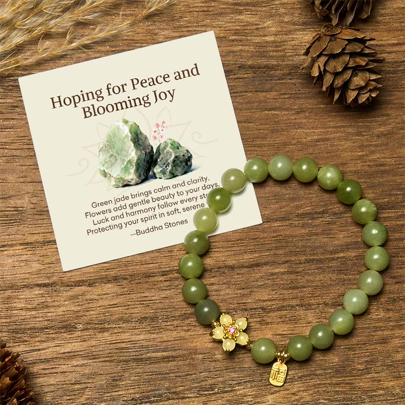 Nimara Ritual "Hoping for Peace and Blooming Joy" Green Jade Bracelet Includes Gift Message Card