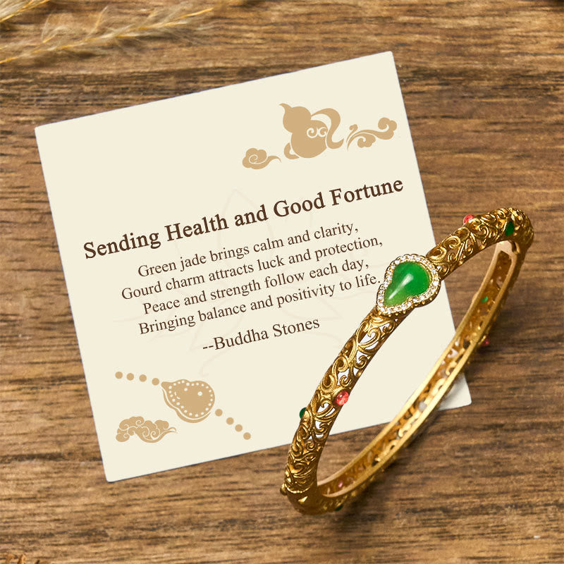Nimara Ritual "Sending Health and Good Fortune" Cyan Jade Copper Bangle Includes Gift Message Card