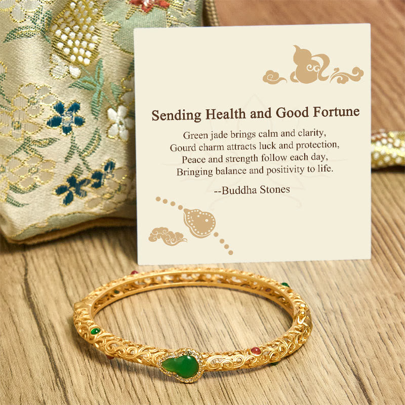 Nimara Ritual "Sending Health and Good Fortune" Cyan Jade Copper Bangle Includes Gift Message Card