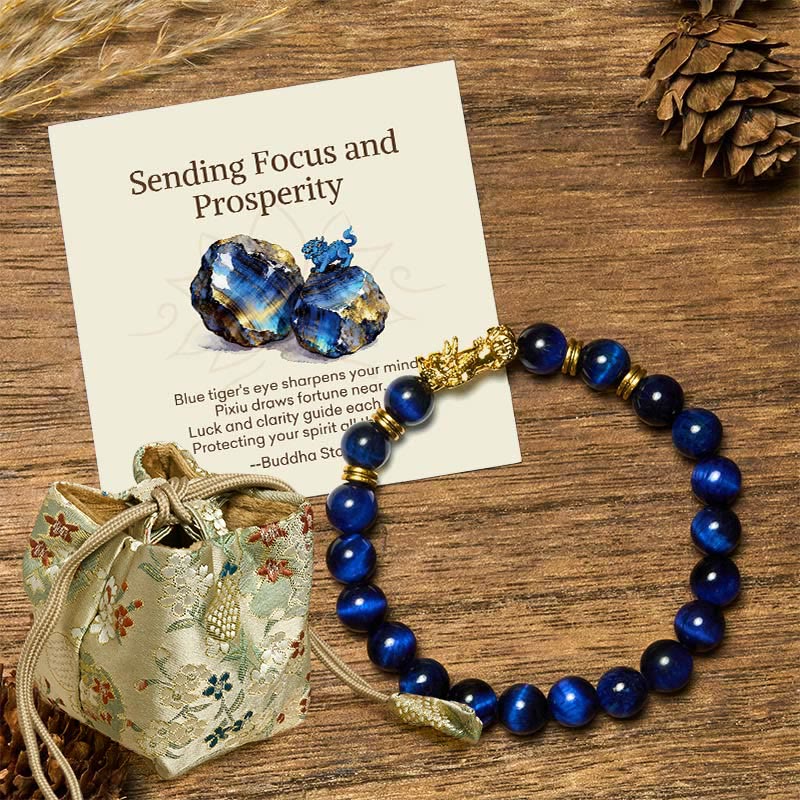 Nimara Ritual "Sending Focus and Prosperity" Tiger Eye Pixiu Bracelet Includes Gift Message Card