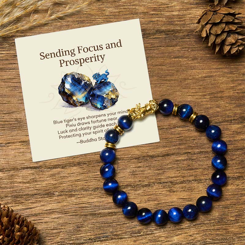 Nimara Ritual "Sending Focus and Prosperity" Tiger Eye Pixiu Bracelet Includes Gift Message Card