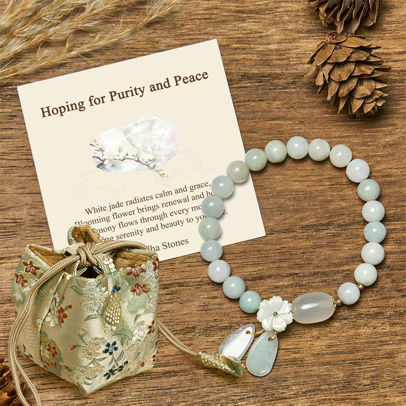 Nimara Ritual "Hoping for Purity and Peace"Natural White Jade Bracelet Includes Gift Message Card