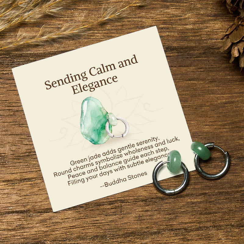 Nimara Ritual "Sending Calm and Elegance"Titanium Steel Jade Earrings Includes Gift Message Card