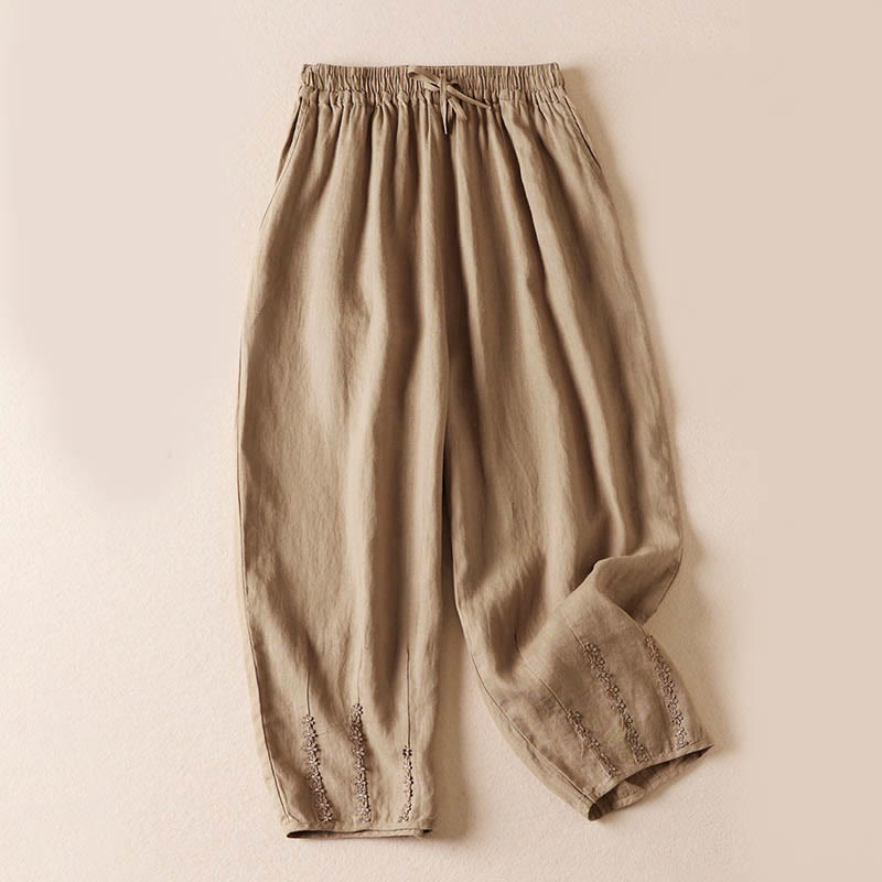 Nimara Ritual Summer Small Flower Embroidery Harem Pants With Pockets