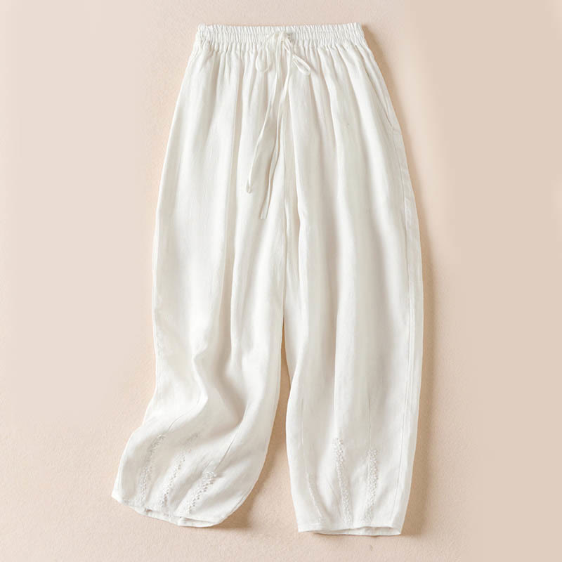 Nimara Ritual Summer Small Flower Embroidery Harem Pants With Pockets
