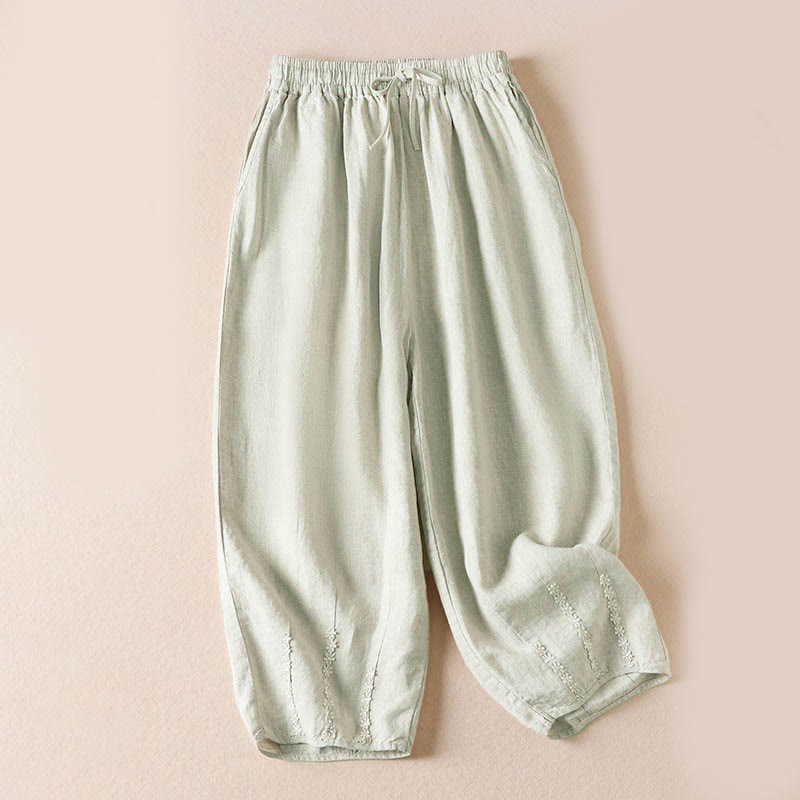 Nimara Ritual Summer Small Flower Embroidery Harem Pants With Pockets