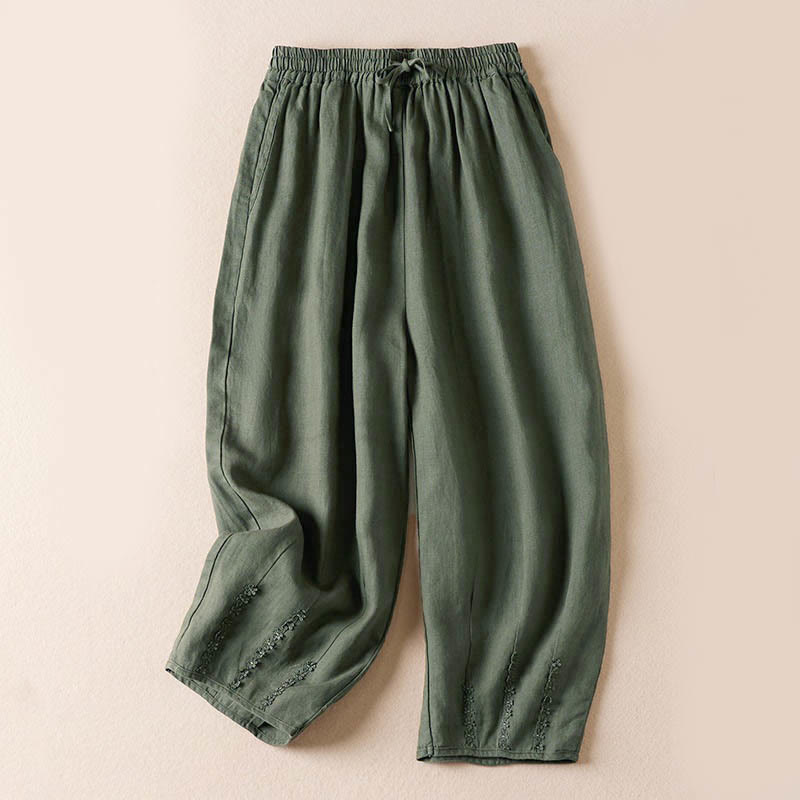 Nimara Ritual Summer Small Flower Embroidery Harem Pants With Pockets