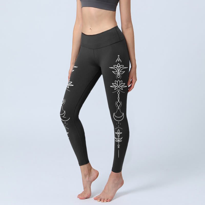Nimara Ritual Lotus Half Moon Pattern Gym Leggings Women's Yoga Pants