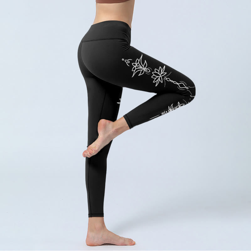 Nimara Ritual Lotus Half Moon Pattern Gym Leggings Women's Yoga Pants