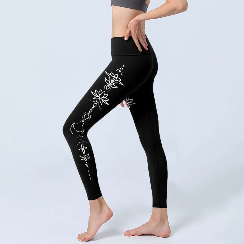 Nimara Ritual Lotus Half Moon Pattern Gym Leggings Women's Yoga Pants