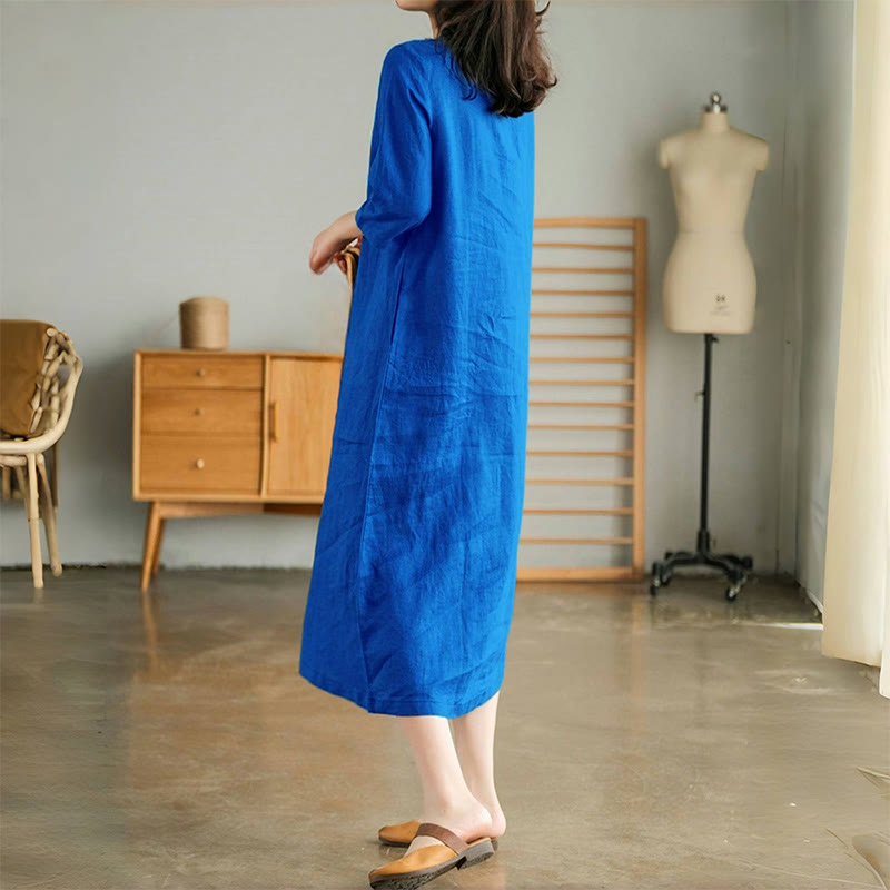 Nimara Ritual Casual Plain Accordion Pleats V-neck Half Sleeve Design Midi Dress With Pockets